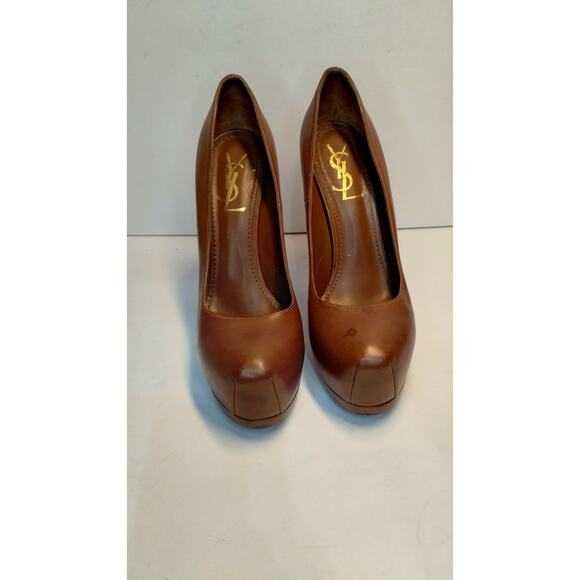 YSL SAINT LAURENT TRIBTOO TRIBUTE Brown Leather Pumps Shoes EU 38 GUC - Picture 1 of 8